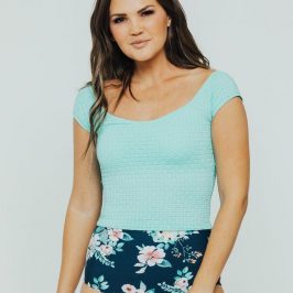 Textured Teal Bardot Top