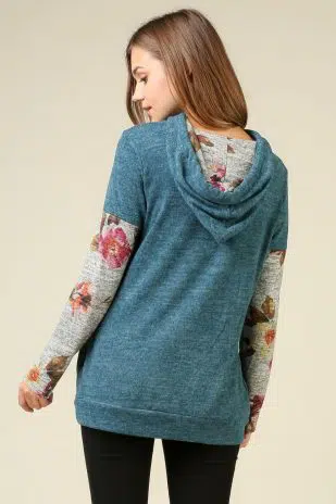 Floral  Contrast Hoodie - Image 3