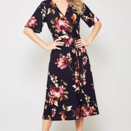 Navy Floral Crossover Midi