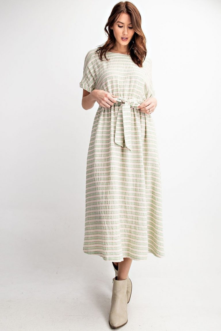 Sage Sadie Striped Cotton Dress The Knee LengthFrock