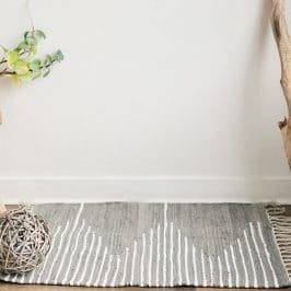 Grey and White Woven Cotton Rug