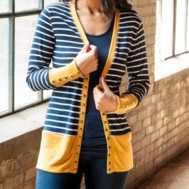 Navy/Mustard Stripe Snap Cardigan