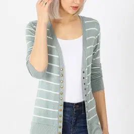 Striped Snap Cardigan Silver Grey only