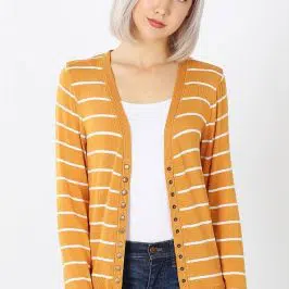 Striped Snap Cardigan Silver Grey only