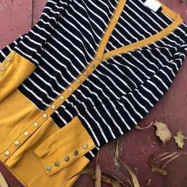 Navy/Mustard Stripe Snap Cardigan