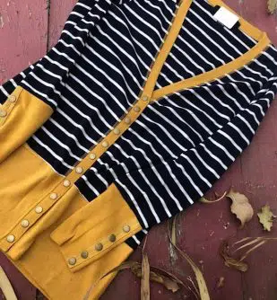 Navy/Mustard Stripe Snap Cardigan