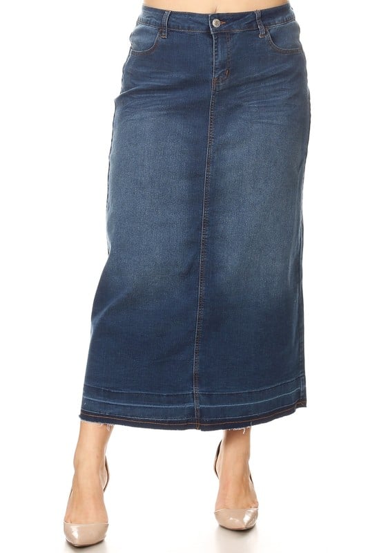 Elastic Waist Distressed Stretch Denim Skirt Classy Closet Online Modest  Boutique Iowa – Classy Closet Shop