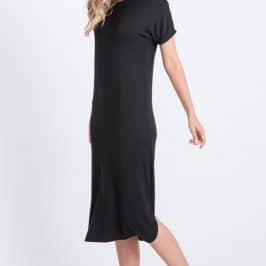 Solid black t-shirt dress with black binding