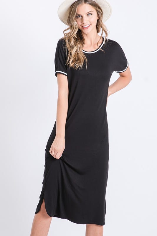 Solid t-shirt dress with off white binding – The Knee LengthFrock