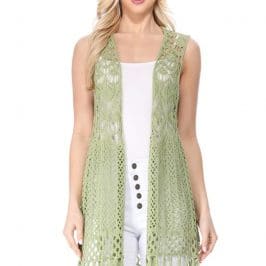 Sage Green  Cotton Crocheted Vest