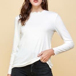 Solid Ruffled Neck Detail Top