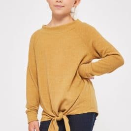Kids Size Sweater Tied Tunic Pullover Mustard