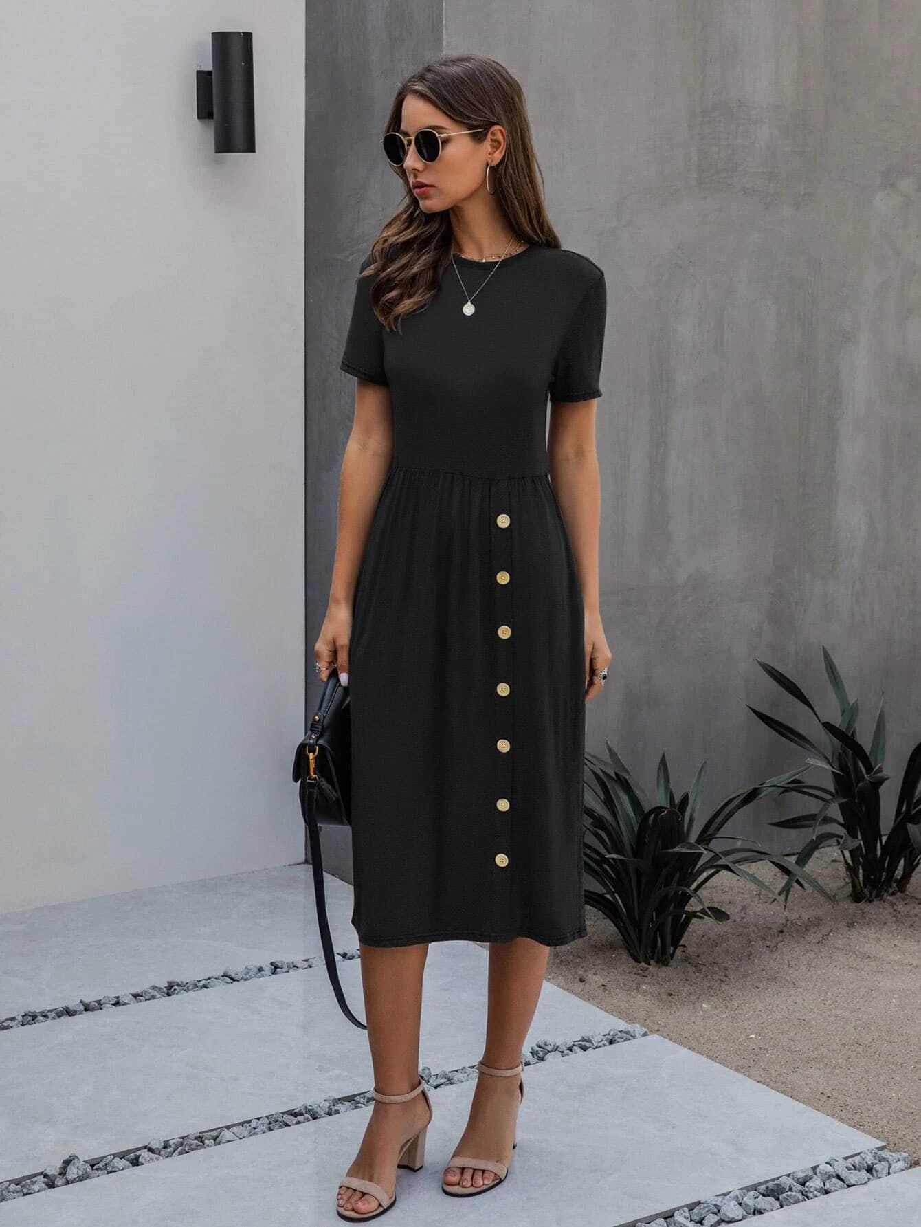 Side Button Solid Midi – The Knee LengthFrock
