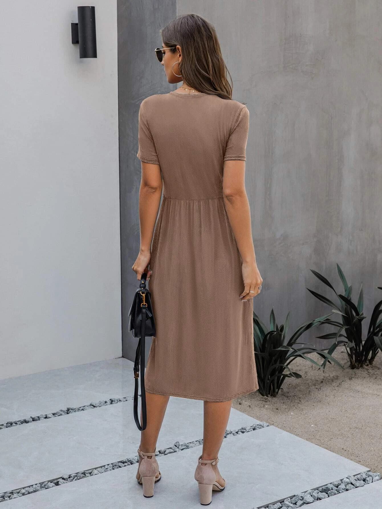 Side Button Solid Midi – The Knee LengthFrock
