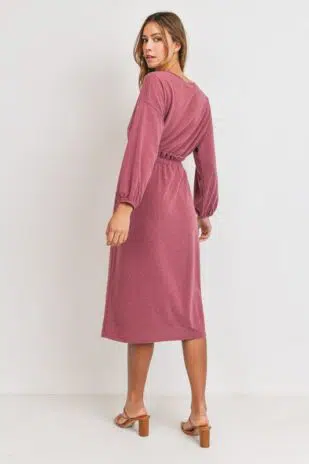Mauve Paperbag Waist Knit Dress - Image 3