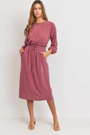 Mauve Paperbag Waist Knit Dress