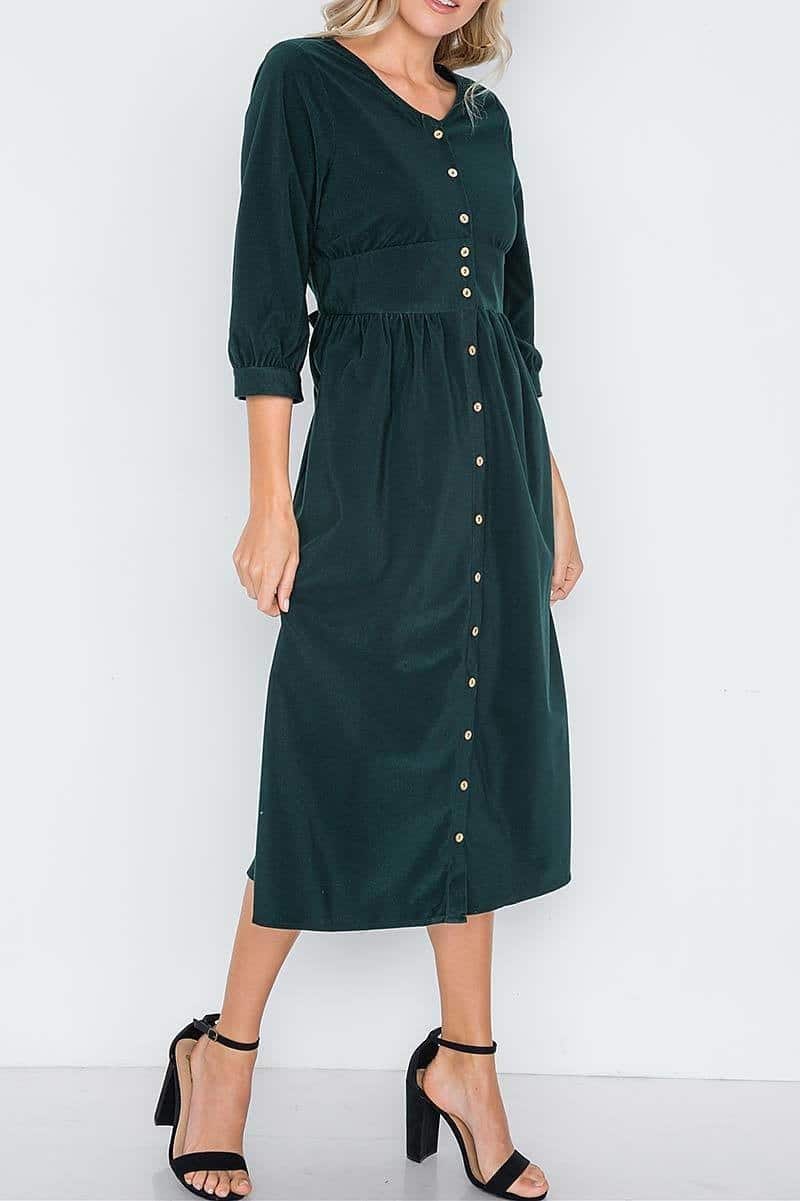 Molly Midriff Corduroy Green or Black – The Knee LengthFrock