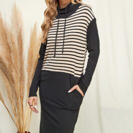 Cowl Neck Striped Midi