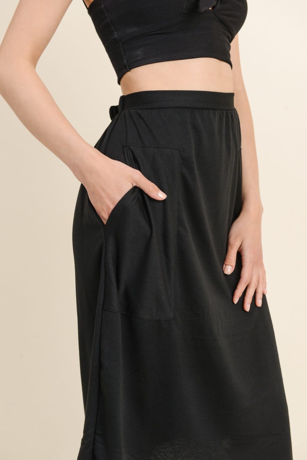 Black Knit Midi Skirt The Knee LengthFrock