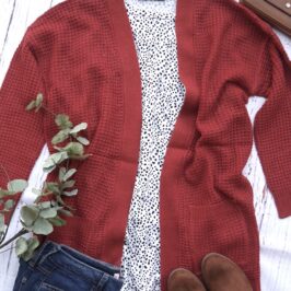 Rust Waffle Knit Cardigan