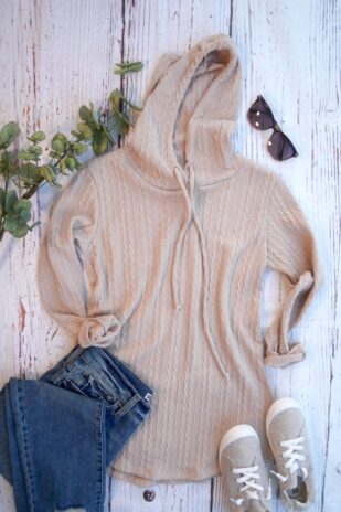 Cable Knit Hoodie Sand or White