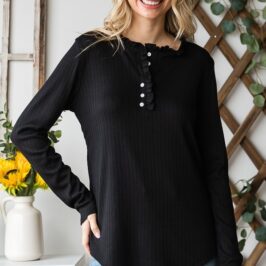 Black Knit Ruffled Top