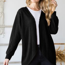 Black Waffle Knit Cardigan