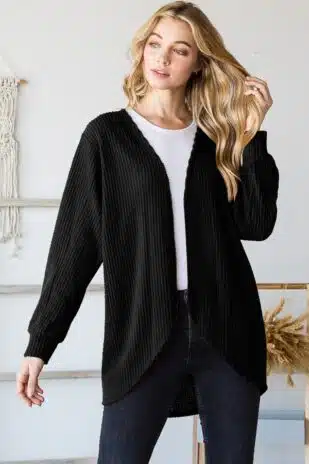 Black Waffle Knit Cardigan