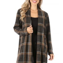 Charcoal Long Plaid Cardigan