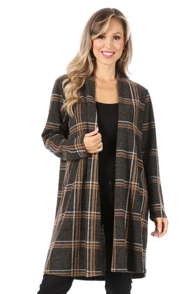 Charcoal Long Plaid Cardigan – The Knee LengthFrock