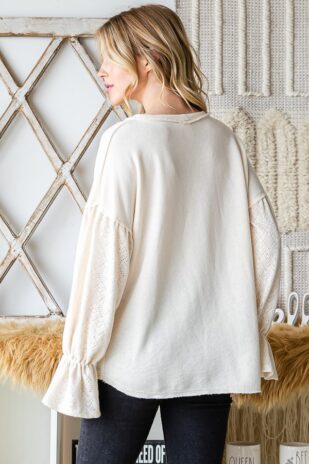 Cream Bishop Sleeve Oversized Top - Image 4