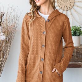 Caramel Hooded Button  Front Cardigan