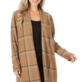 Taupe Long Plaid Cardigan