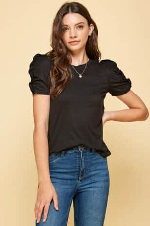 Black Knit Ruffled Short Sleeved Top - Image 3