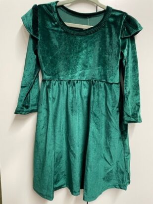 Girls Green Velvet Christmas Dress - Image 2