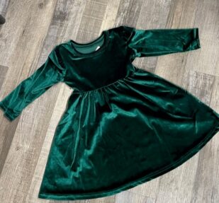 Girls Green Velvet Christmas Dress