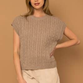 Taupe Knit Cable Vest