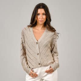 Raya White Button Front Cardigan Sand or White