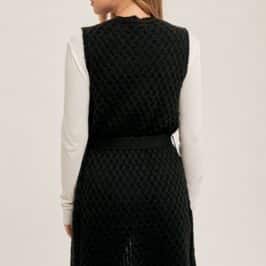 Cable Knit Belted Vest Black