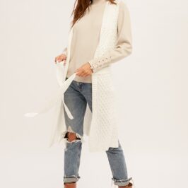 Cable Knit Belted Vest Cream