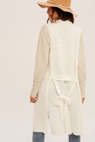 Cable Knit Belted Vest Cream - Image 3