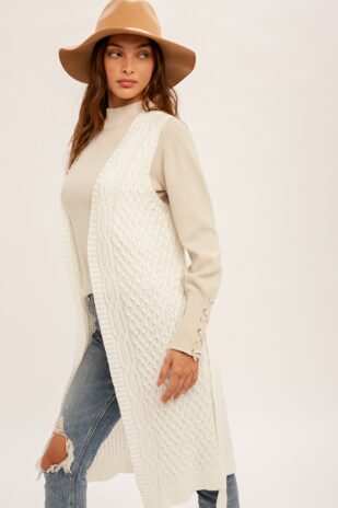 Cable Knit Belted Vest Cream - Image 2