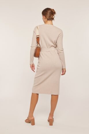 Ribbed Round Neck Sweater Dress Oatmeal - Image 4