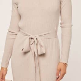 Ribbed Round Neck Sweater Dress Oatmeal