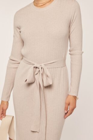 Ribbed Round Neck Sweater Dress Oatmeal - Image 2