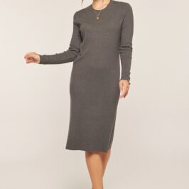 Ribbed Round Neck Sweater Dress Charcoal