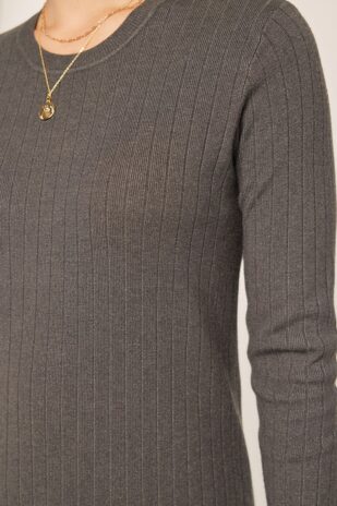 Ribbed Round Neck Sweater Dress Charcoal - Image 2