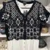Black Short Sleeved Crocheted Cardigan