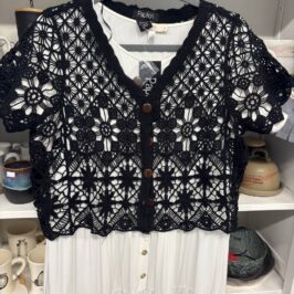 Black Short Sleeved Crocheted Cardigan