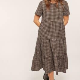 Burgandy Gingham Tiered Dress